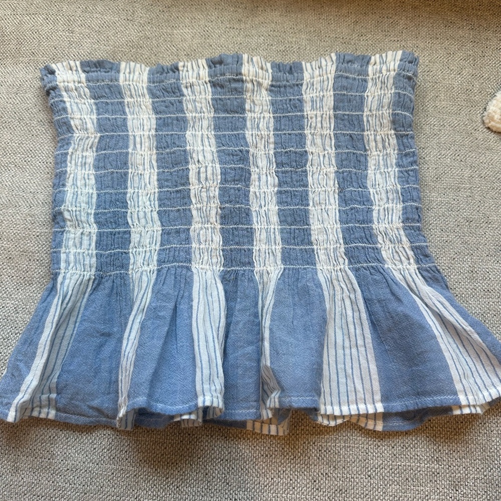 SALE! NWOT American Eagle Blue and White Striped Strapless Peplum Top
